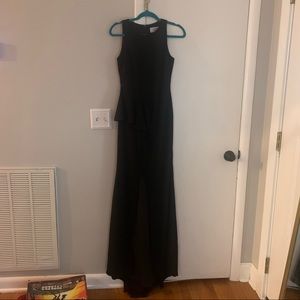 badgley mischka black dess with ruffle and slit